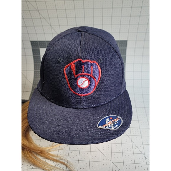 Other - The Game Fitted Milwaukee Brewers MLB Baseball Hat Cap Navy Blue Red Sz Small